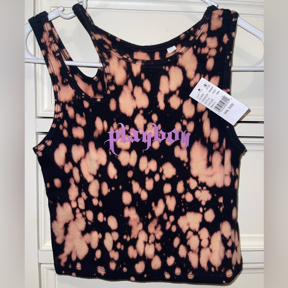 Playboy cut out shoulder bleach crop top new with tags size Small